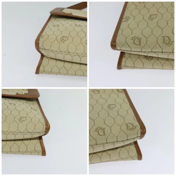 Christian Dior Honeycomb Canvas Hand Bag PVC Leather Beige Auth 110505 - Picture 14 of 16
